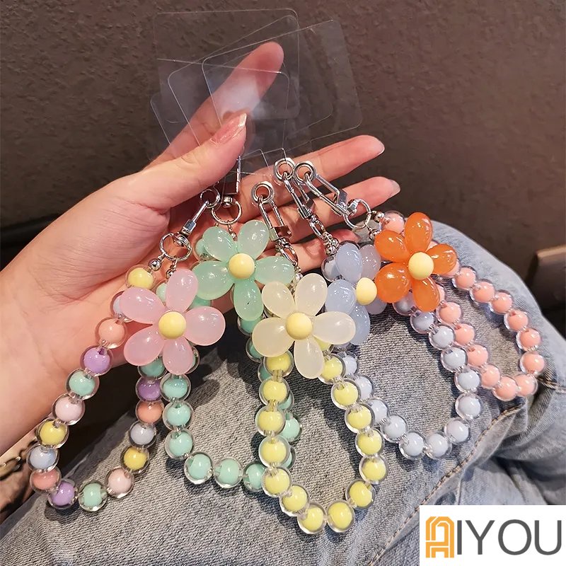 Universal Phone Case Key Candy Color Hand Chain Accessory DIY Flower Bracelet Wrist Rope Small Fresh Beaded Flower Bracelet