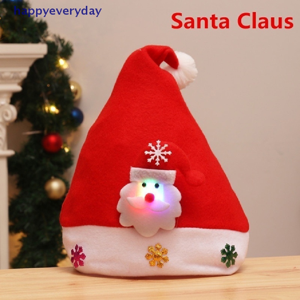 [happy] Topi Natal Dewasa/Anak LED Light Up Santa Claus Snowman Elk Cap Xmas Decor Gift [ID]