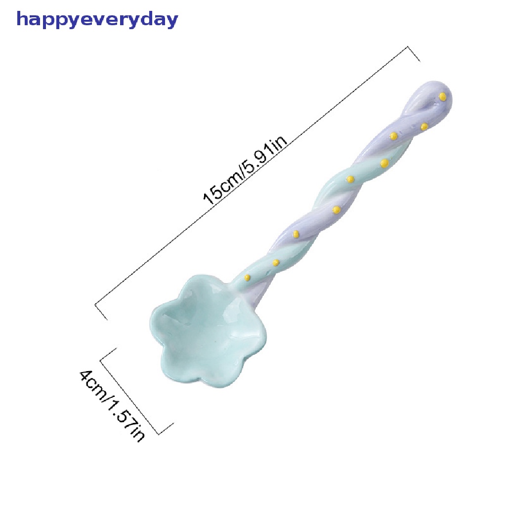 [happy] 1pc Sendok Gagang Panjang Keramik Lucu Es Krim Hand Painted Dessert Spoon [ID]