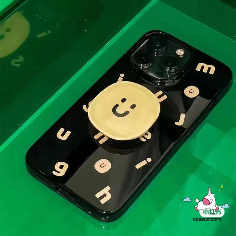 Simple Alphabet Glossy Case Kompatibel Untuk IPhone Xr7 8 Plus 11 13 14 12 Pro Max X XS Max SE 2020 Ins Fashion Halus Lucu Smiley Lembut Tpu Silicon Pasangan Ponsel Case