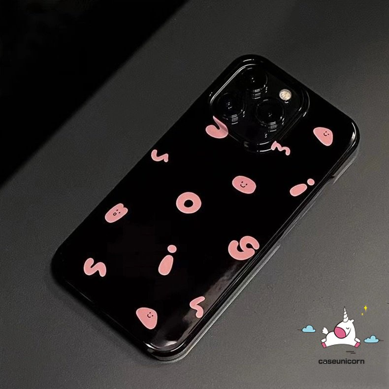 Simple Alphabet Glossy Case Kompatibel Untuk IPhone Xr7 8 Plus 11 13 14 12 Pro Max X XS Max SE 2020 Ins Fashion Halus Lucu Smiley Lembut Tpu Silicon Pasangan Ponsel Case