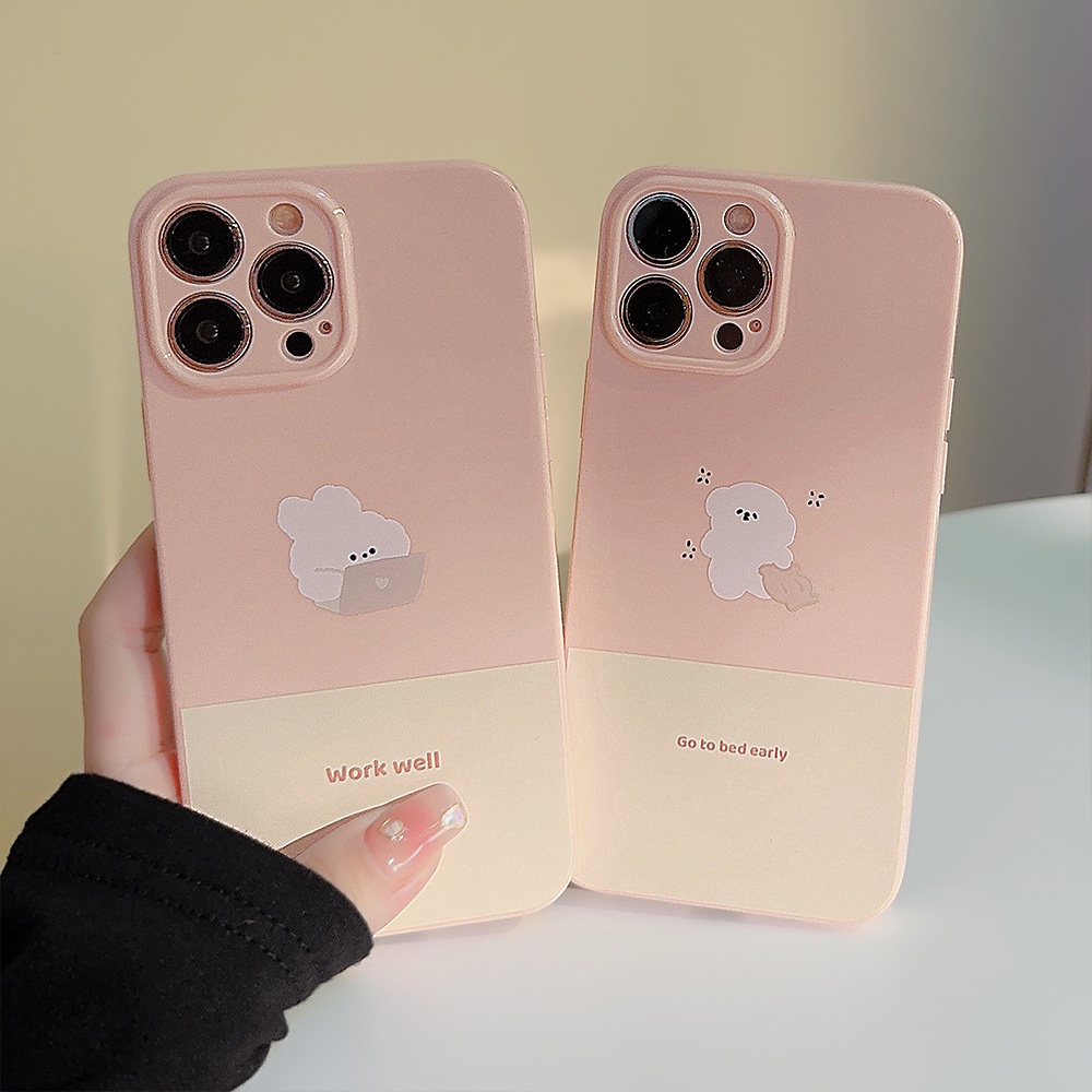 IPHONE Kartun Kelinci Dan Puppy Honey Warna Pink Perlindungan Penuh Honey Pink Phone Case Cover Untuk Iphone11 12 13 14 PLUS PRO MAX