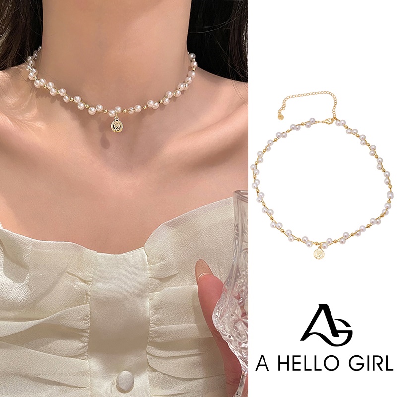 Kalung Liontin Potret Mutiara Vintage Untuk Wanita Rantai Klavikula