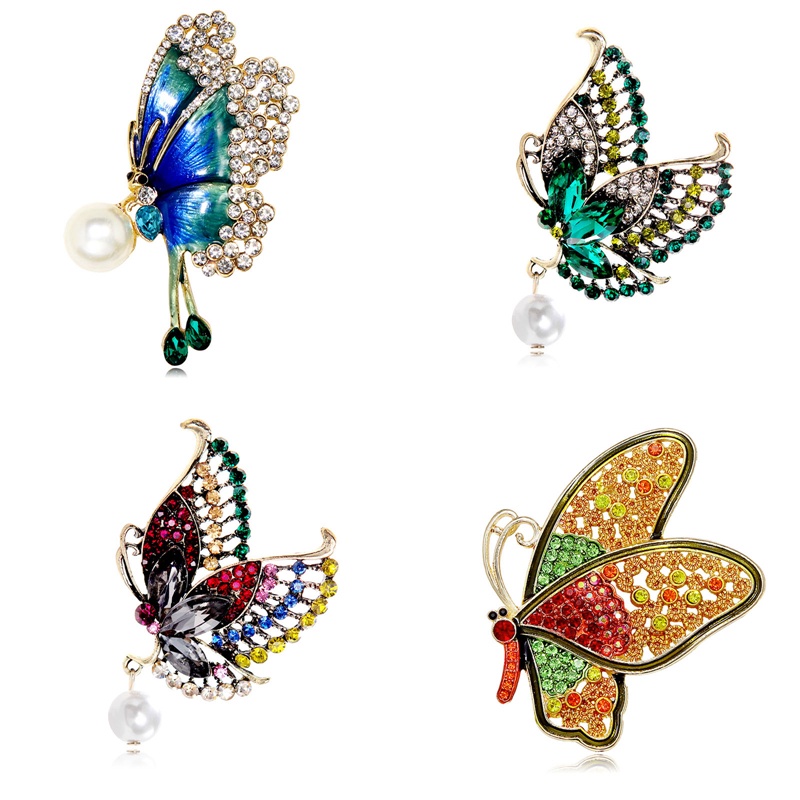 Klasik Perhiasan Mutiara Kupu-Kupu Bros Untuk Wanita Warna Emas Multi Berlian Imitasi Bros Vintage Dicat Pin Korsase Wanita Hadiah