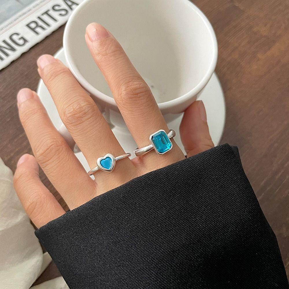 Mxbeauty Wanita Pembukaan Cincin Manis Halus Adjustable Niche Desain Hadiah Gadis Tembaga Persegi Zirkon Gaya Korea Ring