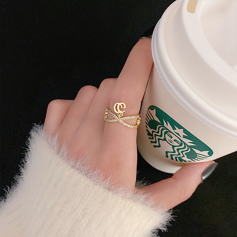 XiaoboACC Korea Fashion Zirkon Pesona Cincin Emas Untuk Wanita Pesta Mutiara Jari Telunjuk Cincin Terbuka