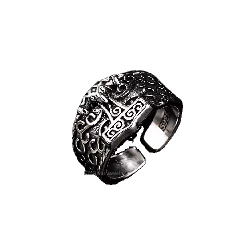 Retro Nordic Viking Crow Cincin Pria Trendi Unik Hip-Hop Punk Cincin Pembukaan