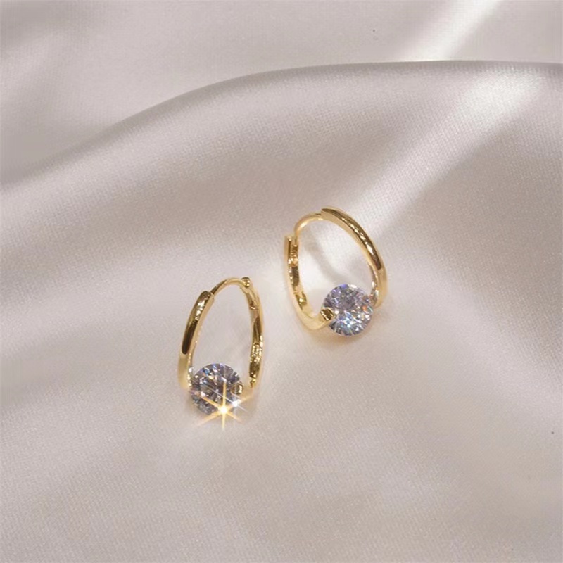 925 Anting Perak Sederhana Kristal Klip Telinga Perempuan Korea Fashion Earrings Perhiasan Hadiah