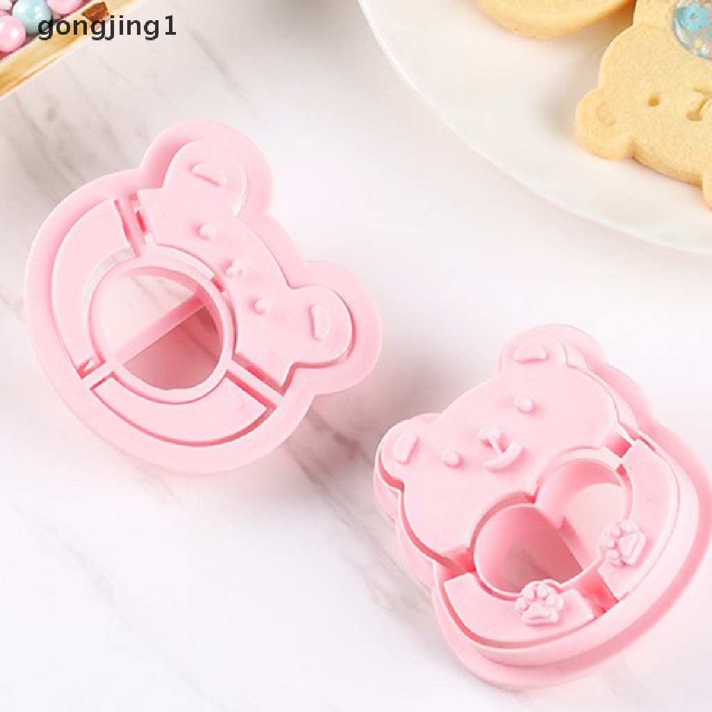 Ggg 2/4Pcs Cetakan Beruang Lucu Cookie Bear Stamper Biscuit Cutter Set DIY Cetakan Kue ID