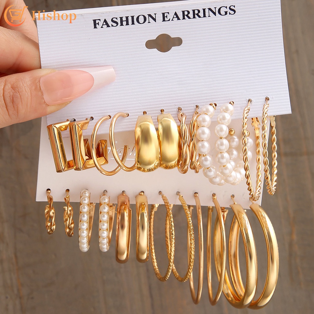 Mutiara Emas Perak Hoop Earrings Set Untuk Wanita Elegan Drop Minyak Memutar Kupu-Kupu Bebek Lucu Jamur Anting Perhiasan Aksesoris