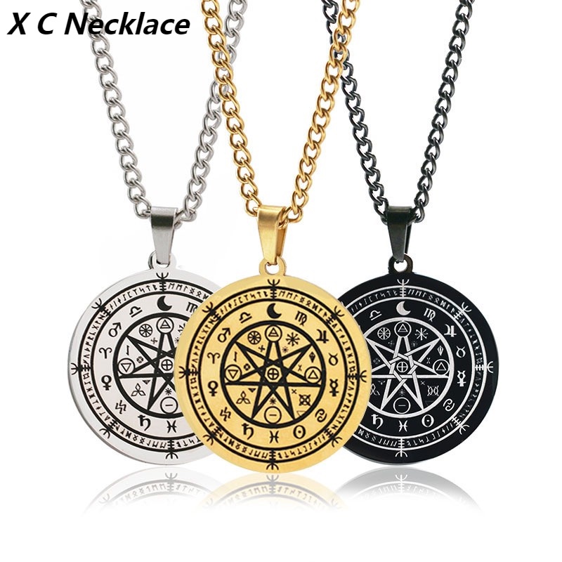 [X C Kalung] Emas &amp; Perak Hip Hop Punk Vintage Moon Time Wheel Baru ​Kalung Titanium Steel Liontin Anti Karat Perhiasan Hadiah Liburan Pria Dan Wanita