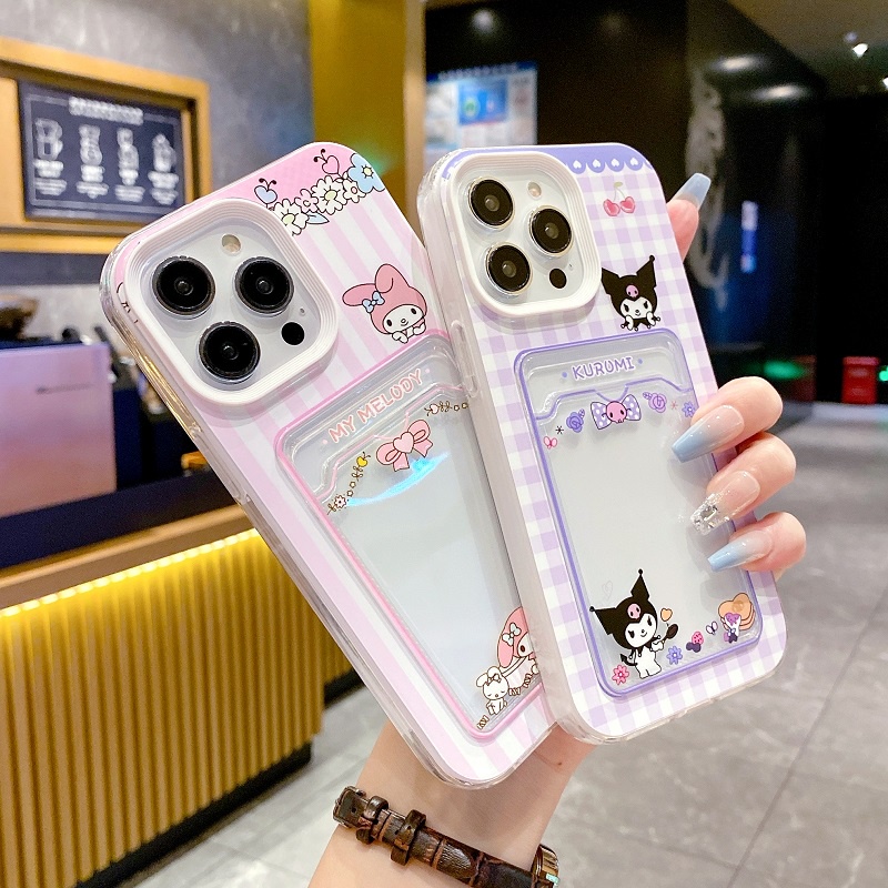 Kartu Pelindung 3in1 Desain Lengan Untuk iPhone Case14 13 12 11 Pro Max X XR XS Max7 8 Plus Kartun Kuromi Melodi Lucu