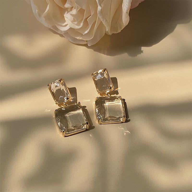 Anting Drop Kristal Es Transparan Gaya Vintage Untuk Perhiasan Fashion Wanita Untuk Pesta