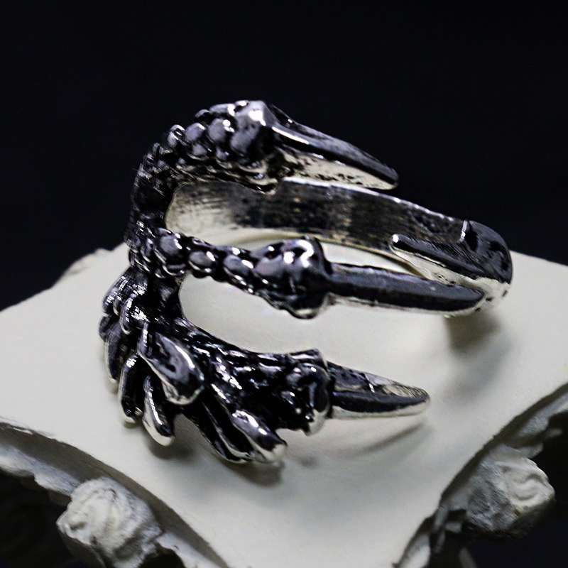 Fashion Retro Cincin Tengkorak Cincin Cakar Ajaib Mendominasi Trendi Pria Unik Terbuka Cincin Cakar Naga Elang Claw Ring