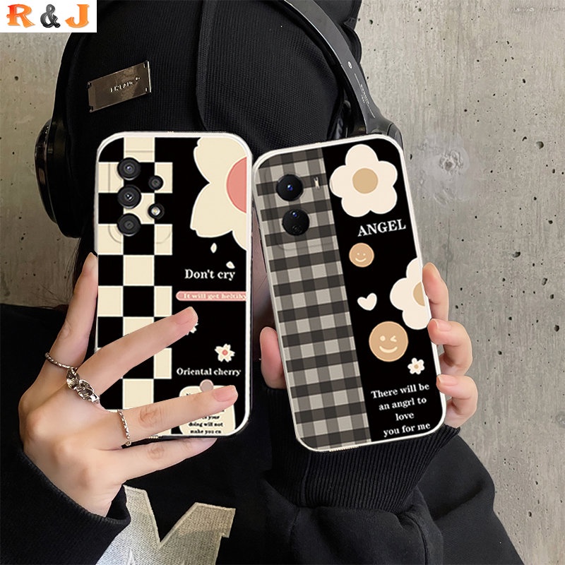 Bunga Soft Case Untuk OPPO Reno 8T 4G A17 A57 2022 A15 A16 A16K A54 A53 A12 A5S A7 A3S A11k A31 A52 A92 A94 A93 A37 F9 A1K Reno 7 6 5F 4F Plaid Silicone Phone Case Cover