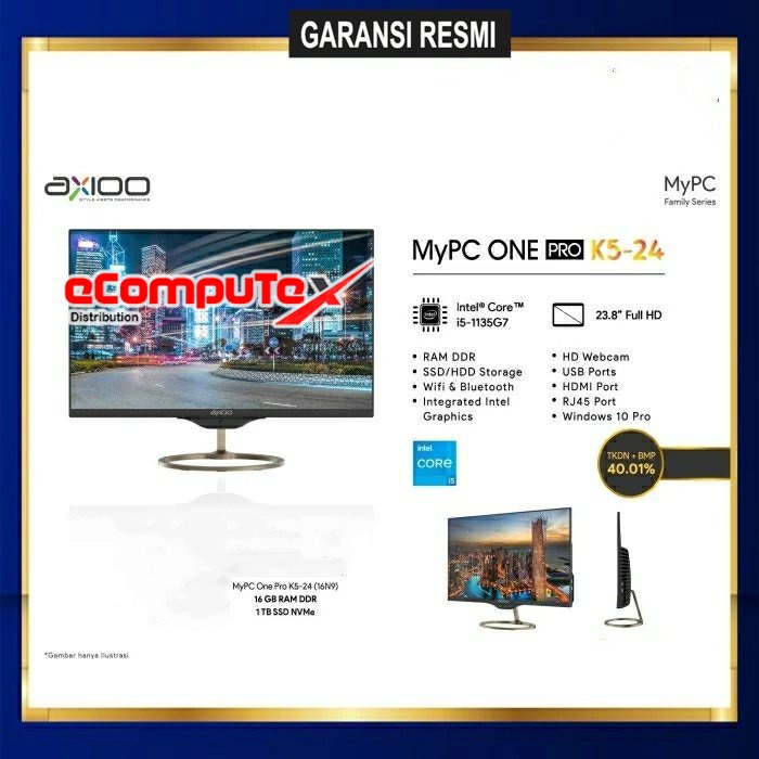 PC AIO AXIOO MYPC ONE PRO K5 (16N9-24-5) K5-24 (16N9) RAM 16GB 1TB NVME CORE i5 24&quot; INCH TKDN GARANSI RESM