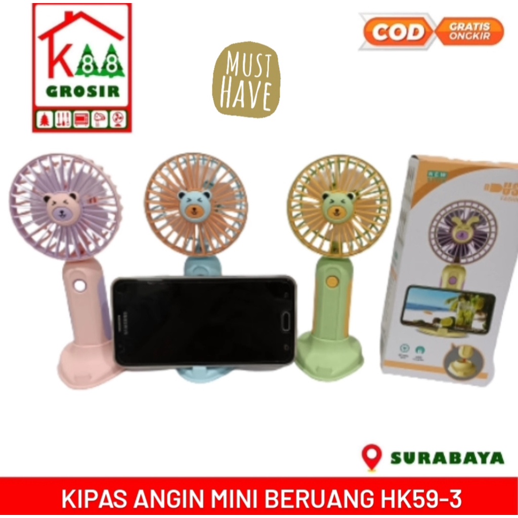 Kipas Angin Mini Beruang Portable Charge able HK59-3