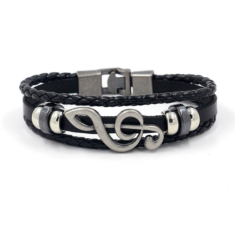 [Z H Perhiasan] Vintage Rock Tone Gelang Kulit Pria Dan Wanita Fashion Pacar Pasangan Stainless Steel Multi Layer Manik-Manik PU Gelang Punk Pesta Perhiasan Aksesoris