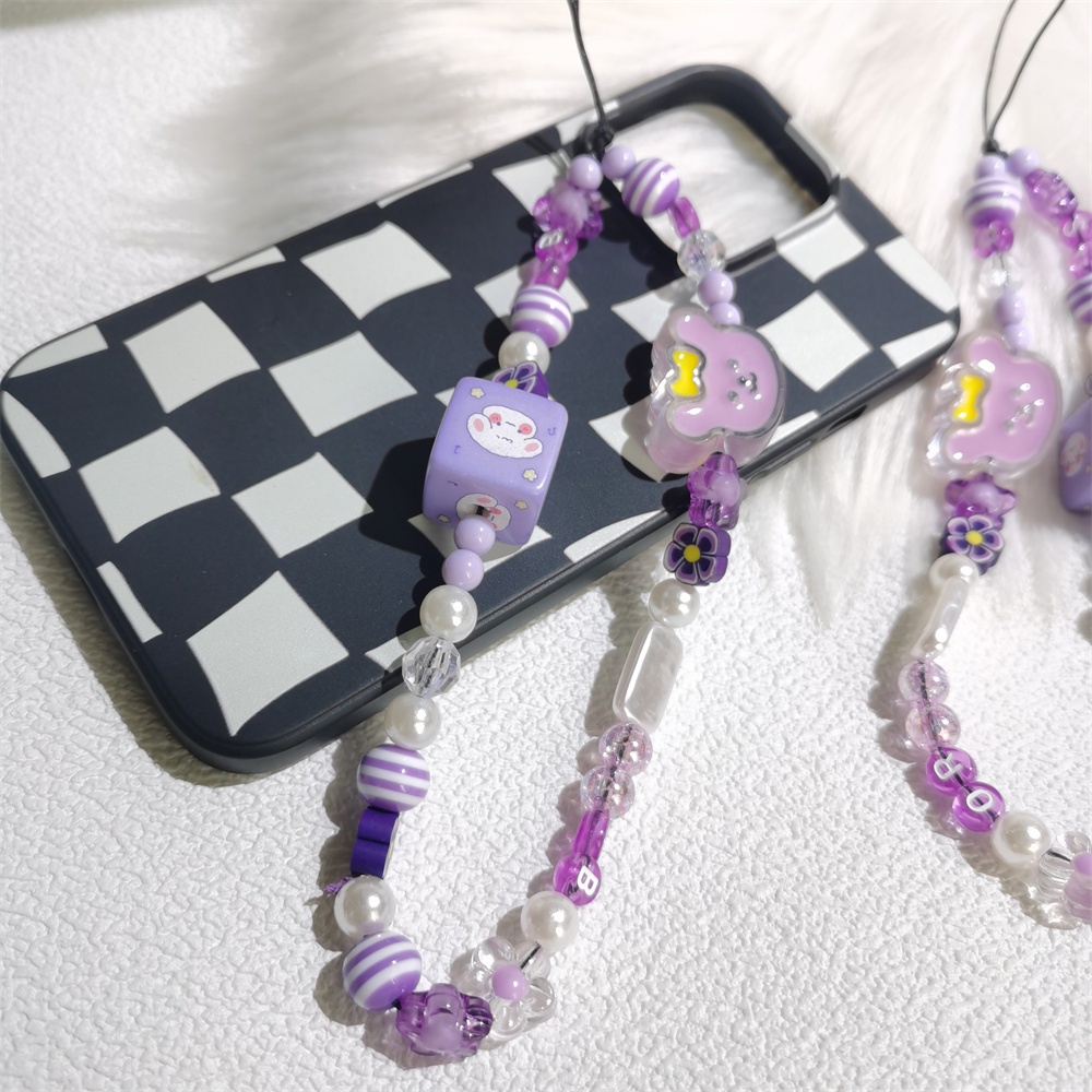 Lucu Beruang Ungu Garis Manik Rantai Ponsel Anti Hilang Lembut Tembikar Tali Tali Tali Lanyard Akrilik Warna-Warni Kasus Ponsel Gantung Kabel L161