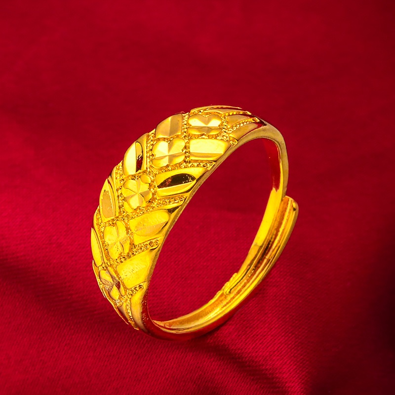 Perhiasan Fashion Kerajaan Emas 24K Bangkok Aksesoris Motif Bintik Cincin Bunga Wanita Berlapis Emas Minimalis Ring Joker