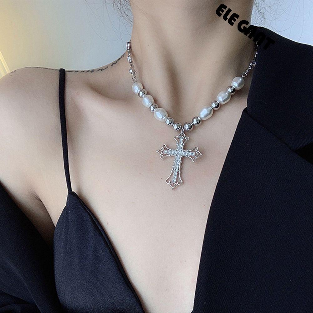 [Elegan] Korea Style Kalung Mewah Indah Mutiara Sweater Rantai Berlian Imitasi Goth Rantai Tebal Kalung Perempuan Klavikula Rantai