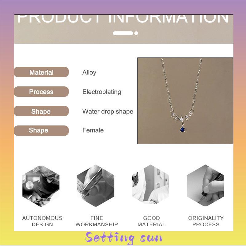 Kalung Tetesan Air Zirkon Biru Wanita Cahaya Mewah Manis Sejuk Temperamen TN