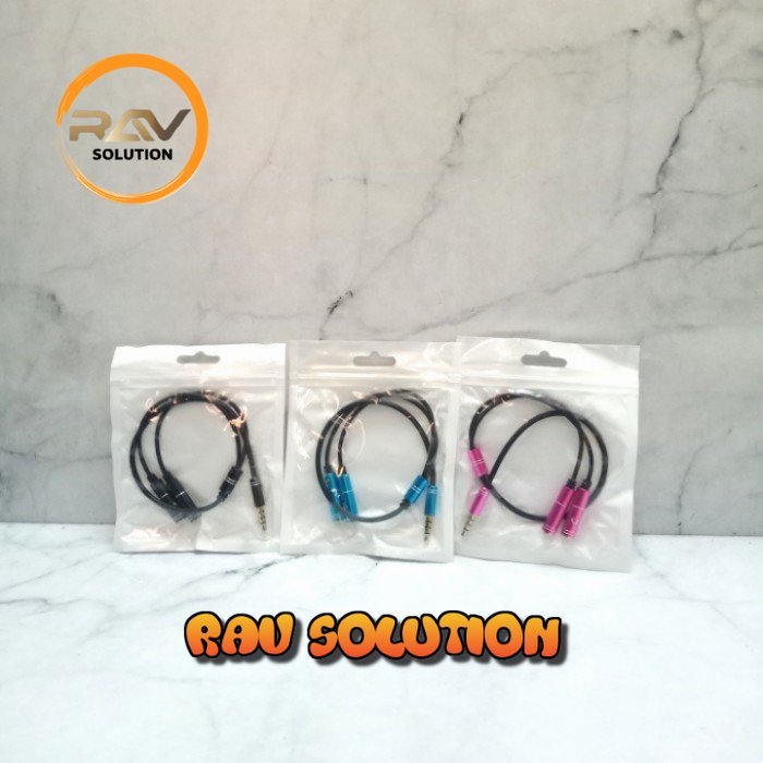 Kabel audio to Mic + Earphone metal / kabel Jack to mic earphone metal - Merah Muda - SET A