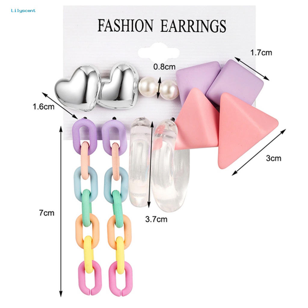 Lilyscent 4per6pasang Warna Vibrant Menjuntai Anting Perhiasan Aksesoris Kreatif Wanita Minimalis Stud Earrings Permukaan Halus