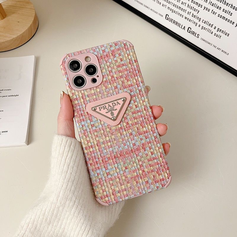 Luxury Cloth Fabric Soft Case for IPhone 13 14 Pro Max 14 Plus 14Pro Max Girls Womens TOTE Beach Bag Pink Lattice Prad