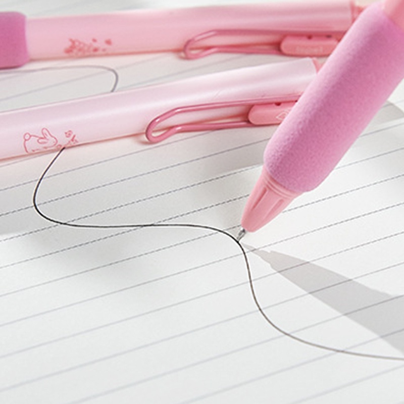 4pcs Kotak 0.5mm Pink Sakura Series Soft Grip Gel Pen Mahasiswa Tinta Hitam ST Nib Pena Ditarik