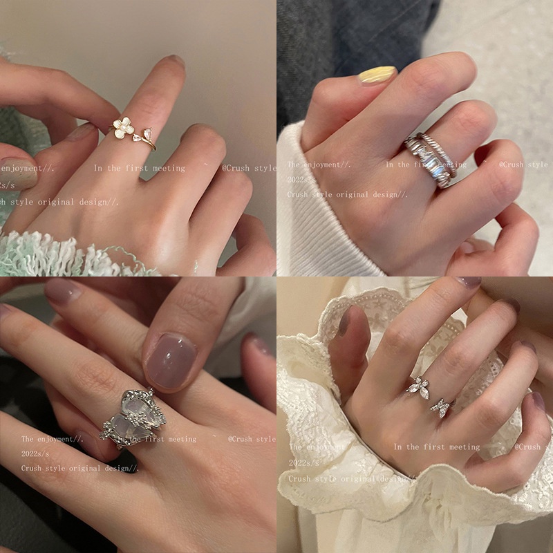 Set Cincin Fashion Opal Kristal Zirkon Hati Kupu-Kupu Bunga Pembukaan Yang Dapat Disesuaikan Rings Untuk Aksesoris Perhiasan Wanita