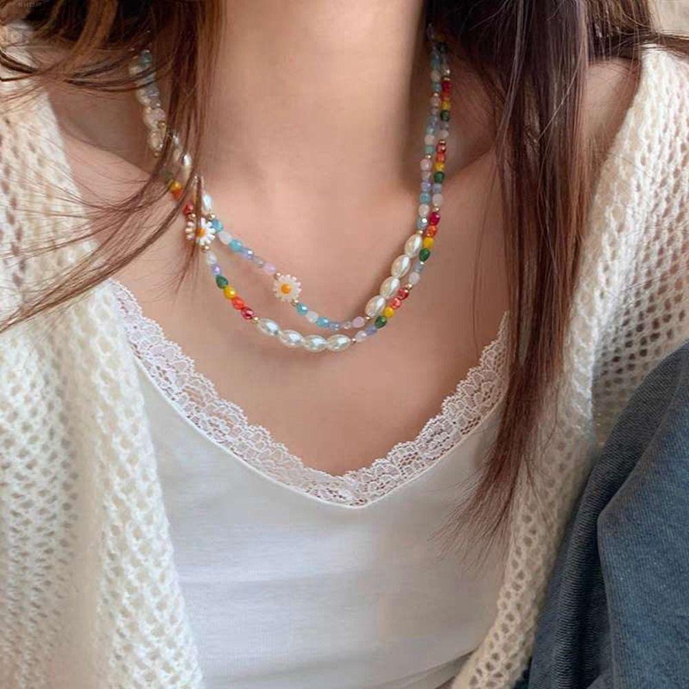 Agustina Wanita Kalung Pesona Manis Halus Rantai Klavikula Mutiara Imitasi Niche Desain Daisy Choker Gadis Gelang