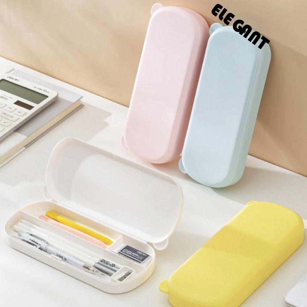 [Elegan] Pen Box Kawaii Plastik Morandi Color Desktop Storage Kapasitas Besar Gaya Korea Siswa Stationary