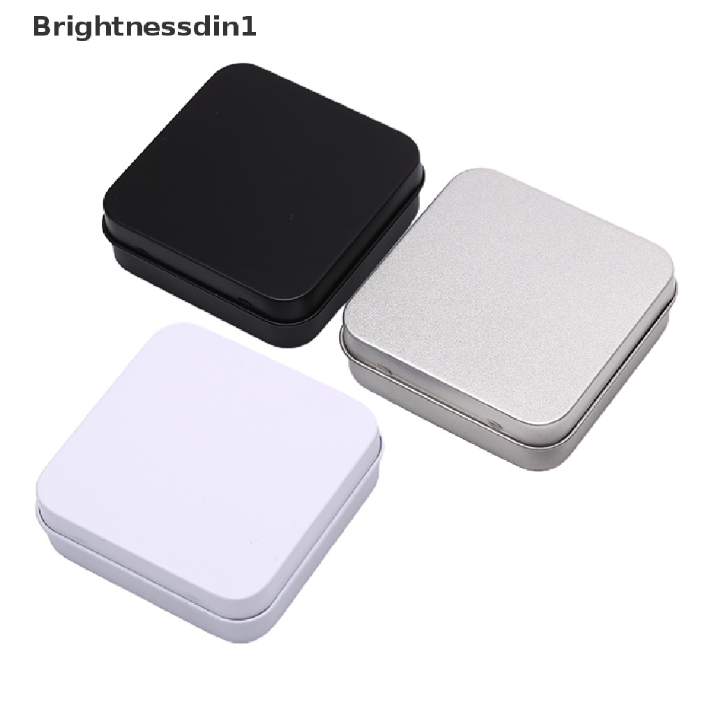 [Brightnessdin1] Wadah Kaleng Logam Mini Persegi Berengsel Flip Penyimpanan Tin Box Perhiasan Coin Case Butik