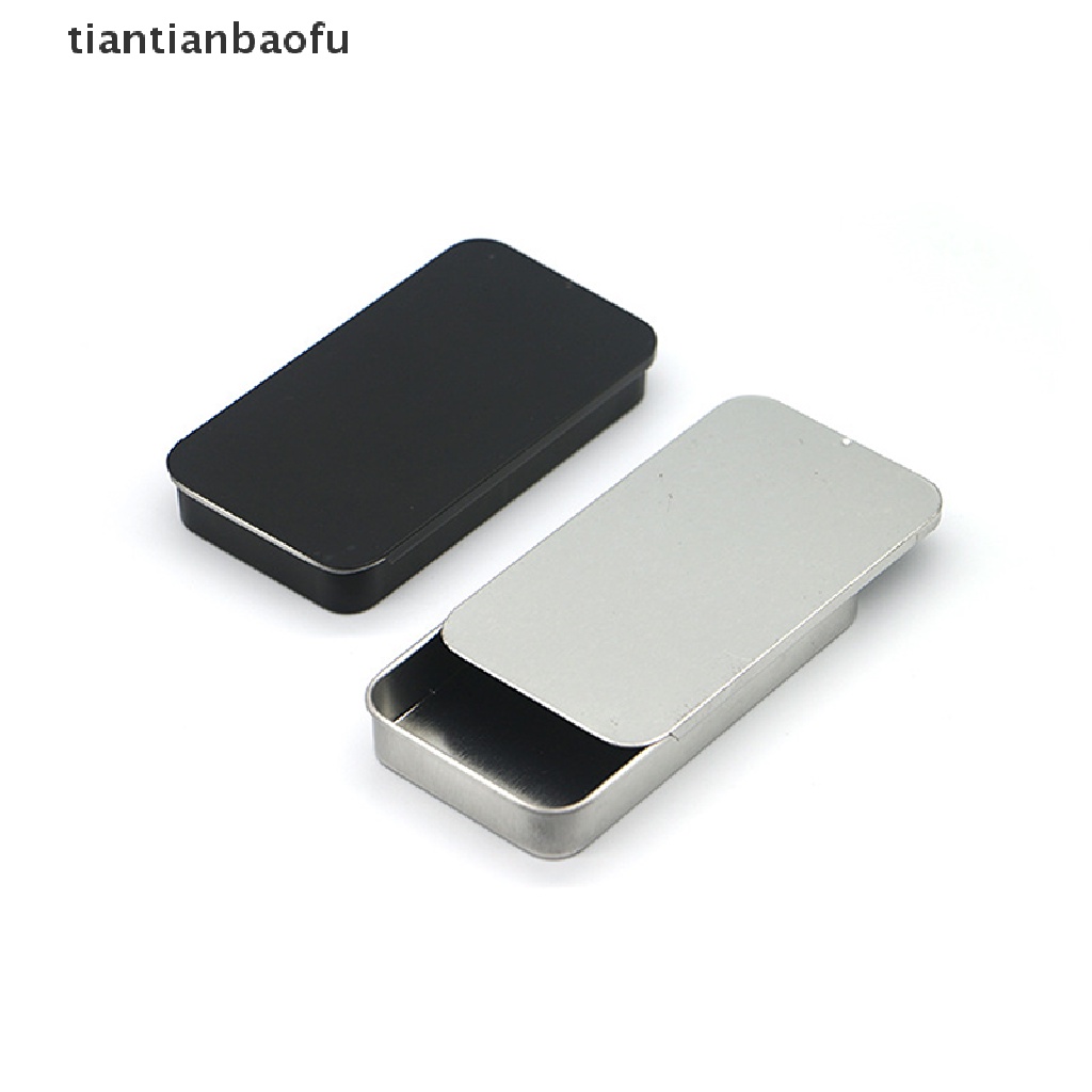 [tiantianbaofu] Kotak Kaleng Mini Kosong Persegi Panjang Metal Tinplate Push Candy Pill Cases Kotak Penyimpanan Butik