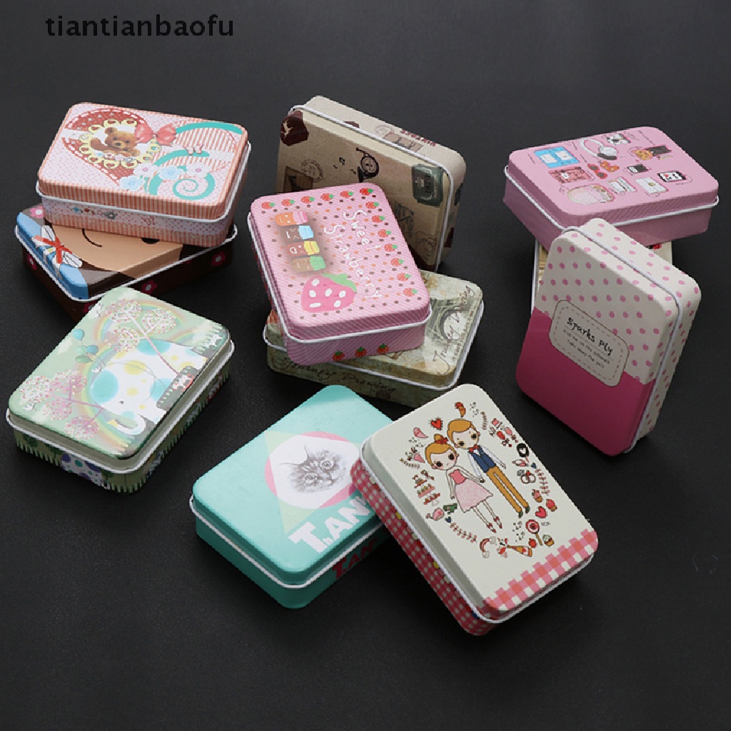 [tiantianbaofu] Mini Tin Box Kaleng Kosong Dengan Tutup Portable Persegi Panjang Wadah Penyimpanan Kecil Butik