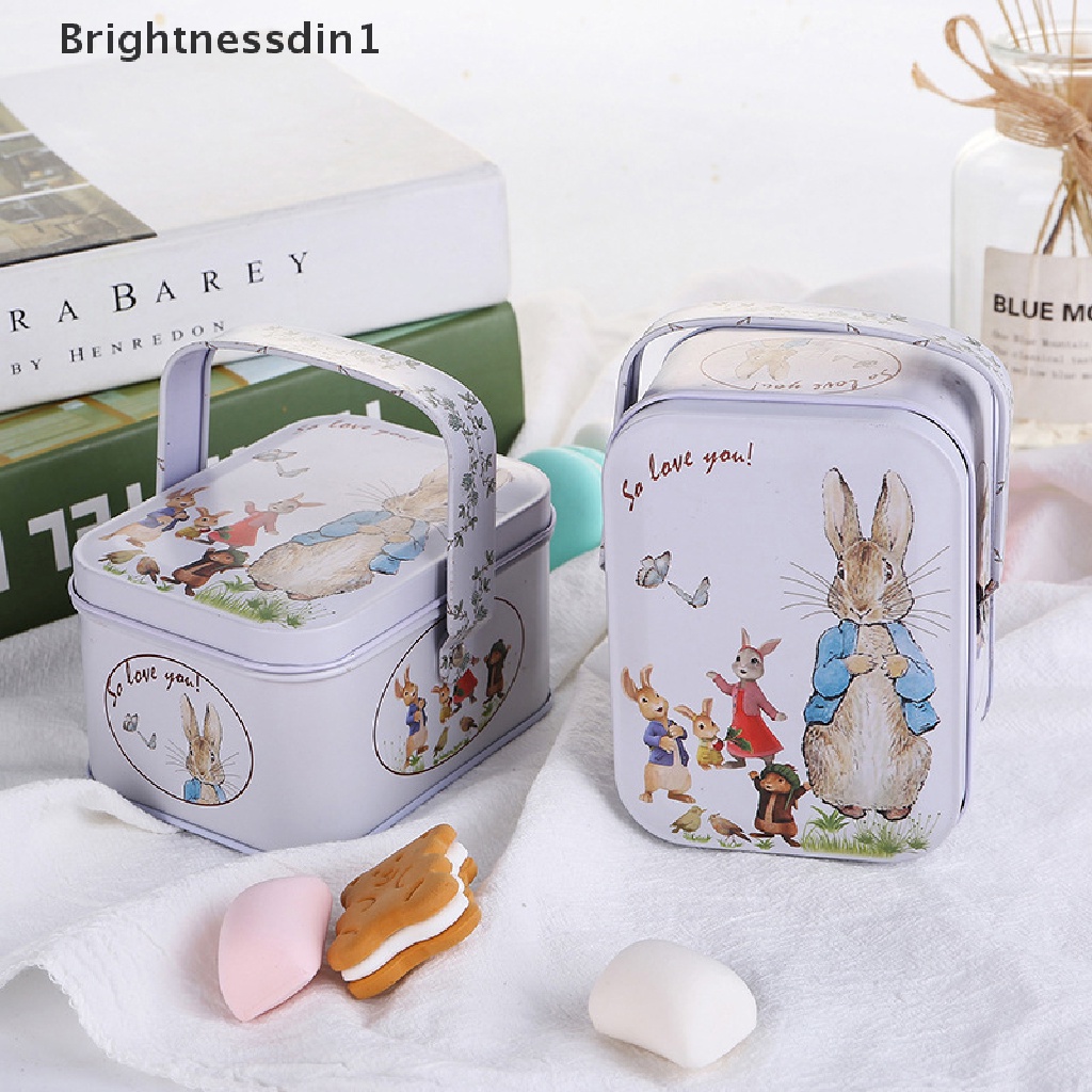 [Brightnessdin1] White Rabbit Toffee Tin Can Small Suitcase Storage Can Tin Metal Candy Box Gift Butik