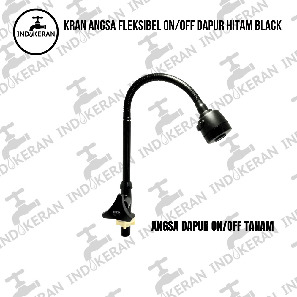 INDOKERAN - Kran Angsa Fleksibel ON/OFF Dapur Hitam Black