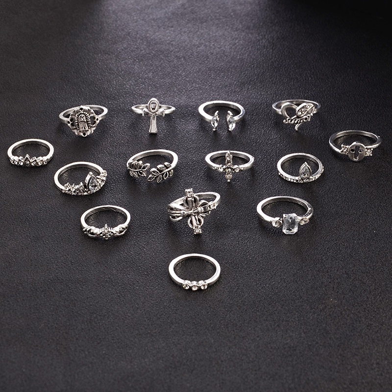 14pcs/set Wanita Korea Geometris Cincin Set Alloy Cincin Set