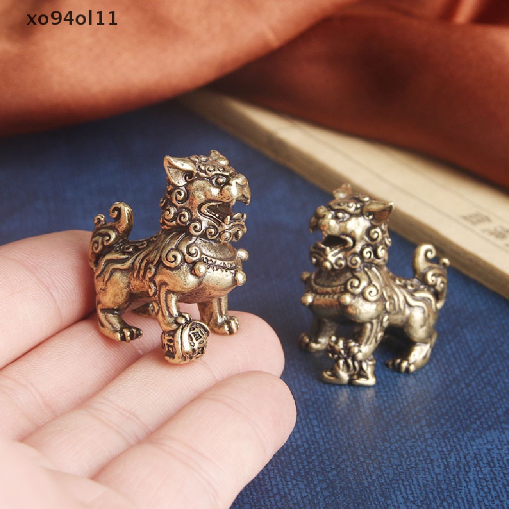 Xo Tembaga Murni Beruntung Lion King Patung Miniatur Ornamen Meja Antik Bronze Patung Hewan Cina Rumah Feng Shui Dekorasi OL