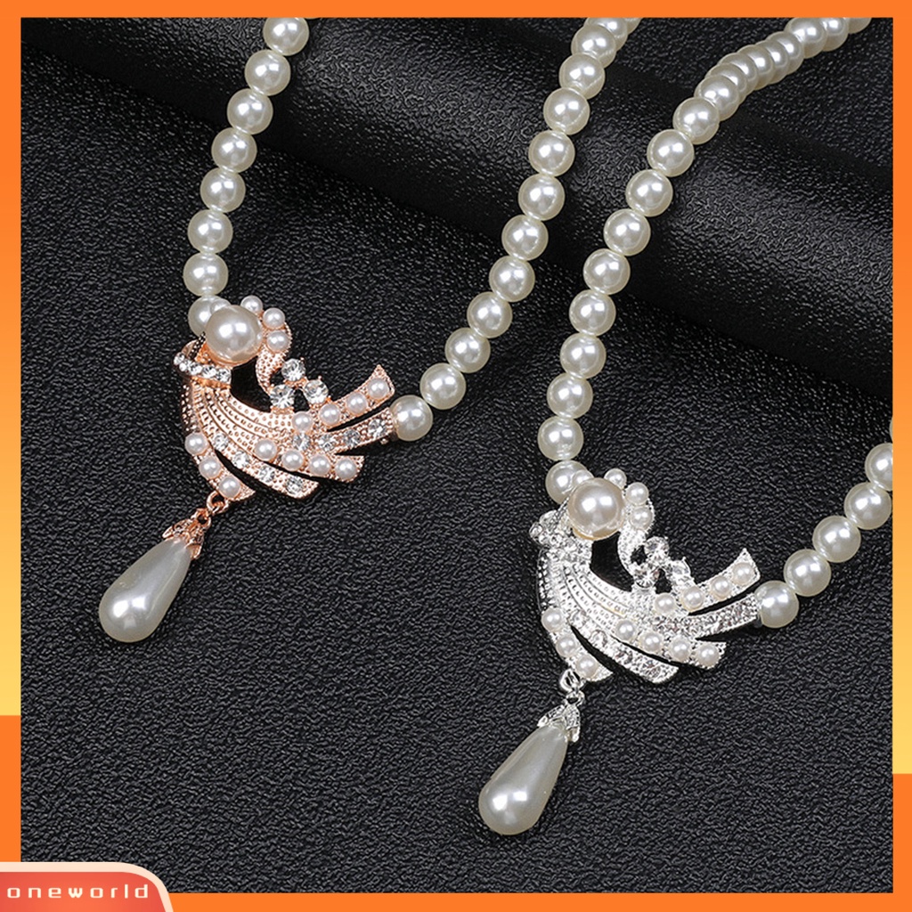 [ONE] 1set Wanita Anting High Gloss Electroplating Shiny Extension Rantai Eye-catching Dekorasi Cantik Berlian Imitasi Mutiara Imitasi Kalung Perhiasan Aksesori