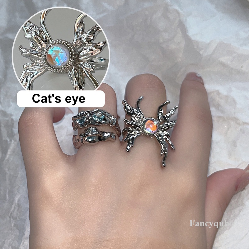 Mode Baru Manis Keren Cair Kupu-Kupu Lava Rings Wanita Hip Hop Temperamen Biru Opal Berlian Imitasi Tidak Teratur Cincin Gadis Perhiasan