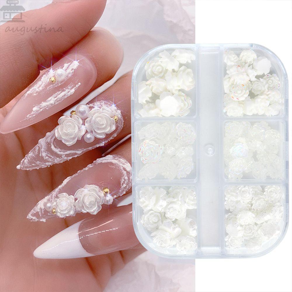 Augustina Camellia Nail Charms Jepang-Korea Spring Nail Salon Manicure Tools Berlian Imitasi Kuku Kristal Mengkilap