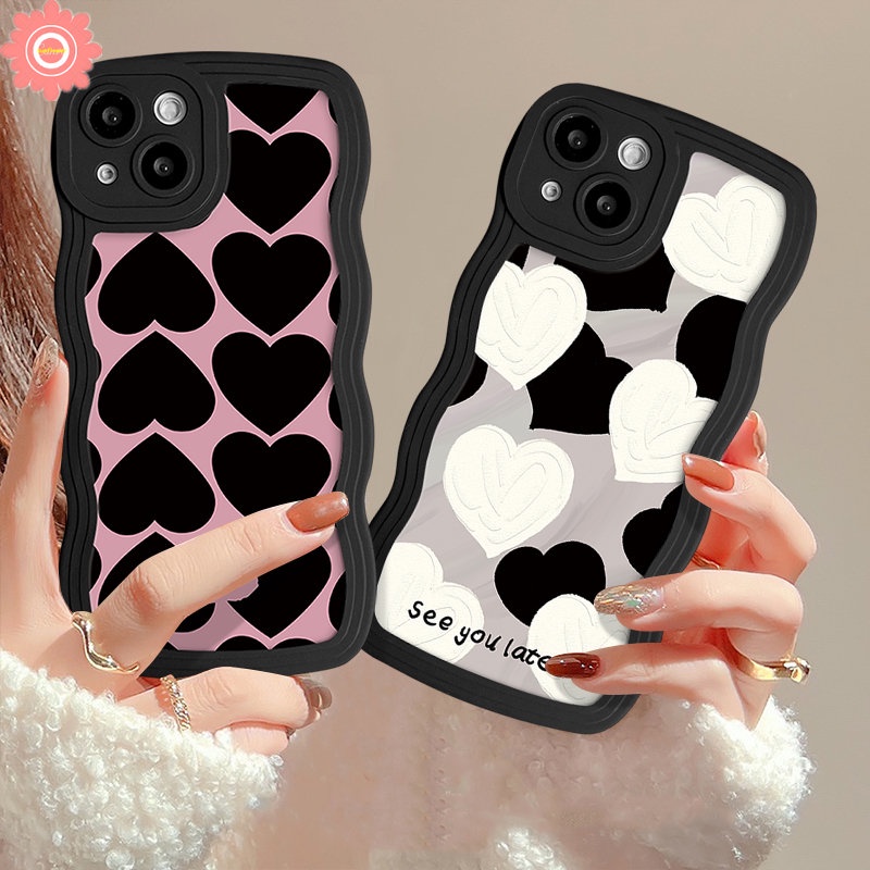 Case Oppo A54 A57 A16 A55 A5s A16K A17K A15 A17 A7 A96 A52 A95 A74 A77 A76 A1k A77s A12 A78 A58 A3s A53 Reno 8T 7 8 7Z 6 8Z A9 A5 A16s Lukisan Minyak Love Hati Bergelombang Soft Cover Tepi