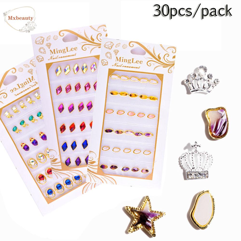 Mxbeauty 30pcs / Pak Charms Kristal Berlian Imitasi 3d Bahan Alloy Untuk Dekorasi Nail Art Diy