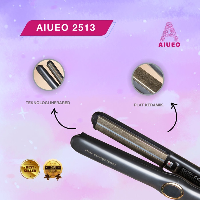 [GARANSI 18 BLN] •  Catokan Curly and Hair Straightener AIUEO 2513 Plat Keramik Turmalin | Catok Meluruskan Rambut dan Keriting 3in1 Infrared