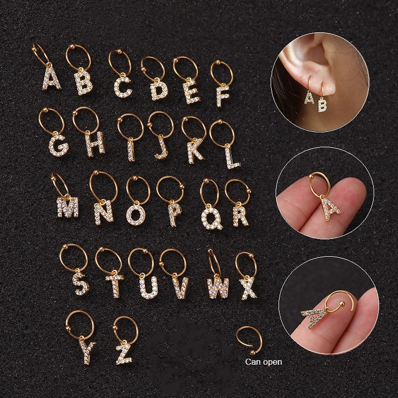 Ahellogirl Anting Drop Emas 18K 26anting Stud Alfabet Inggris Untuk Wanita