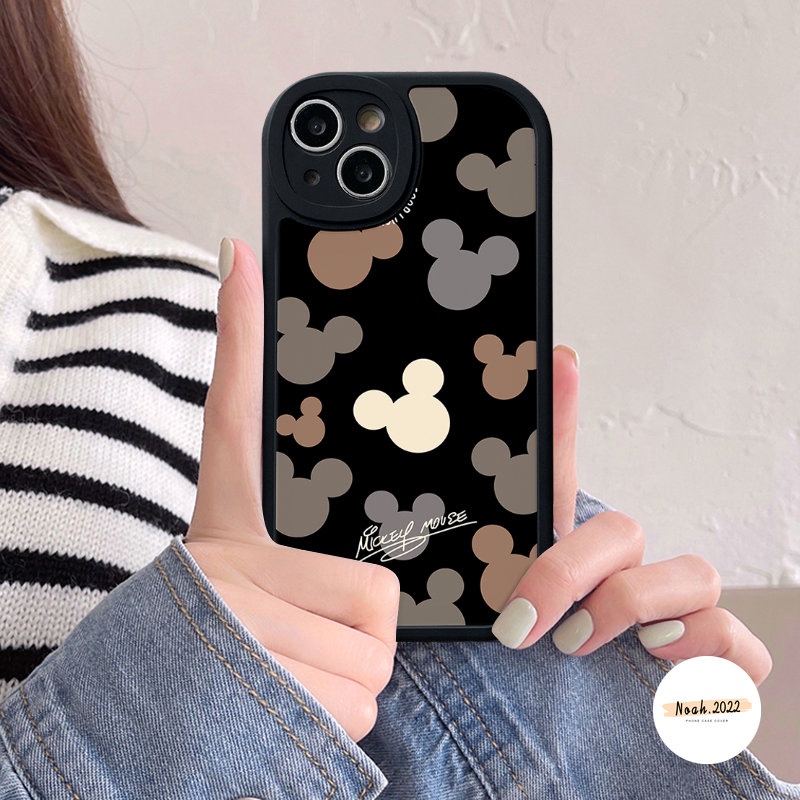 Lensa Bulat Tpu Soft Phone Case Kompatibel Untuk IPhone XR XS X Max 7Plus 6s 7 6 8 Plus 11 14 12 13 Pro Max SE 2020 Lucu Mickey Mouse Kartun Penutup Belakang