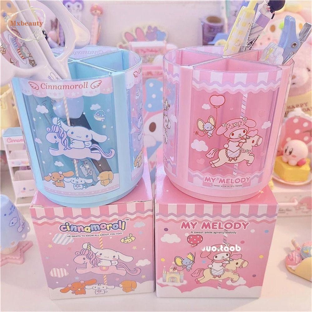 Mxbeauty Pen Holder Anime Gadis Hadiah Multi-Grid Desktop Stationery Berputar Cinnamoroll Pen Holder Box