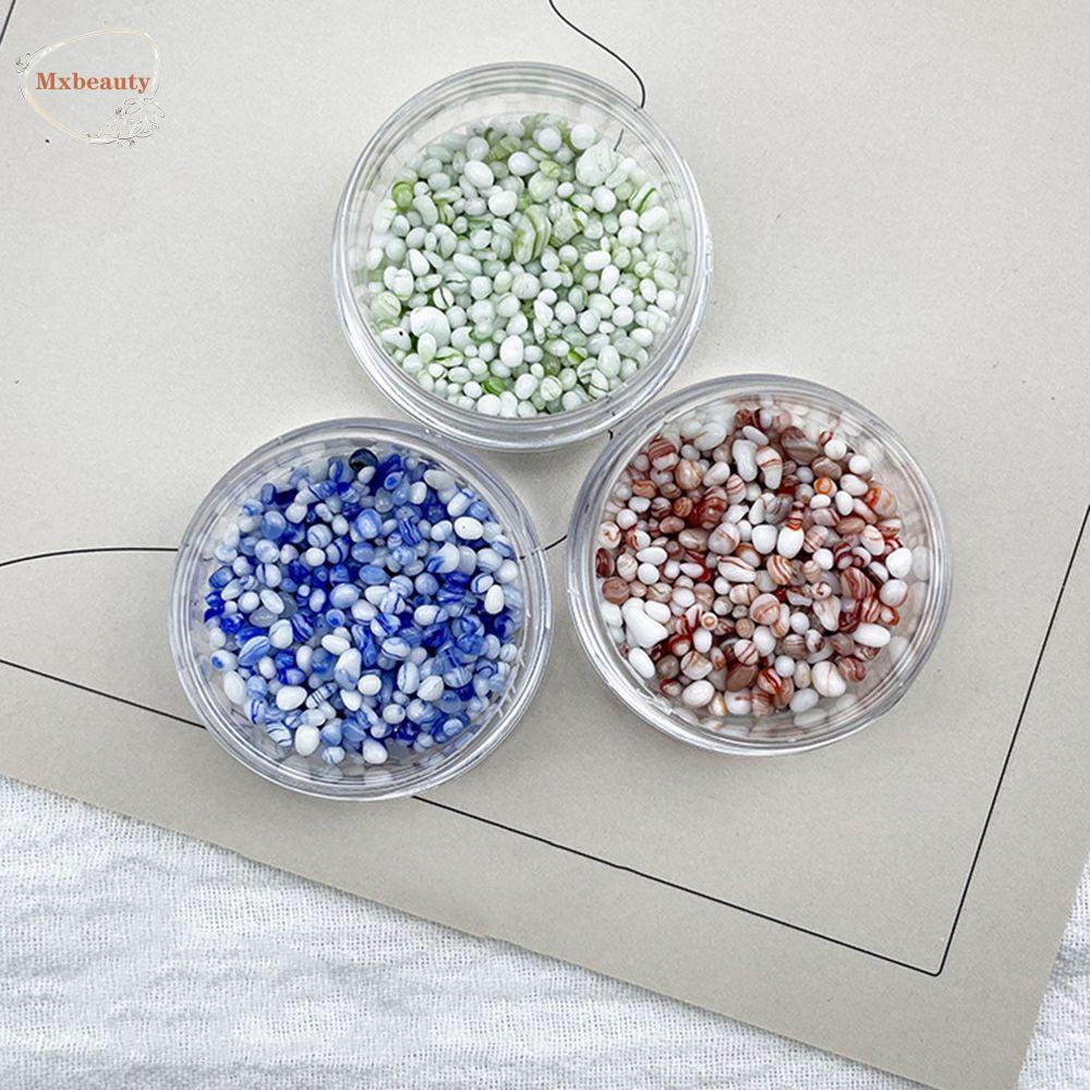 Mxbeauty Nail Art Rhinestones Tidak Teratur 1kotak Permata Manikur Aksesoris Oval Manik-Manik Kristal Porselen Biru Dan Putih